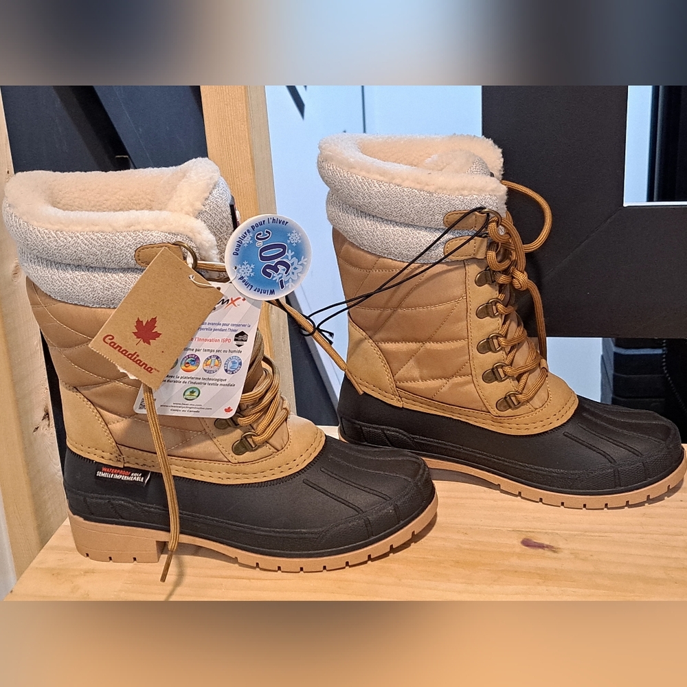 Canadiana Womens Quilted Winter Snow Lace Up Boots with Faux Fur Lining. -30
